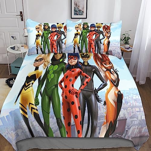 Ladybug Fundas De Edredón Y Conjuntos De Cama,Juego De Cama, Funda De Edredón Almohada Edredón con Cierre De Cremallera Suave Ropa De Cama Ajustada Juegos De Fundas para Edredón King(220x240cm)