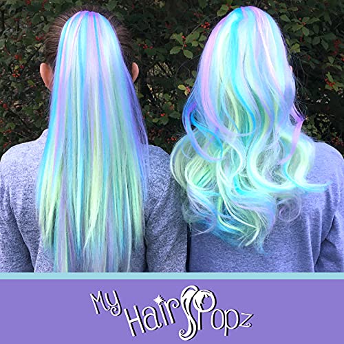 My Hair Popz Deluxe Synthetic Fiber Ponytail Hair Extensions | Heat And Tangle Resistant Colored Hair Extensions For Kids | Easy To Attach Ponytail For Child Friendly Use | Claw Clip | Unicorn #TOP1