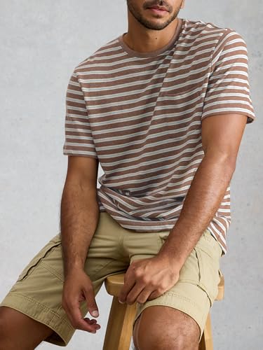 T-shirt rayé à imprimé intégral marron Horsham pour homme look décontracté