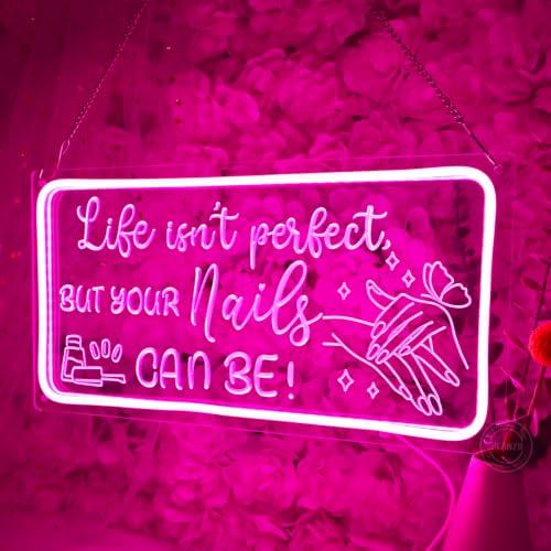 Image of Planzo Nails LED Neon Light Sign Tech Spa Salon Studio Beauty Wall Decor | Business Stores Logo Barber Shops Bedroom Wall Sign Decor, Girls Lady Birthday Christmas Gift, 5V USB, 15.75 inchX8.27 inch Pink