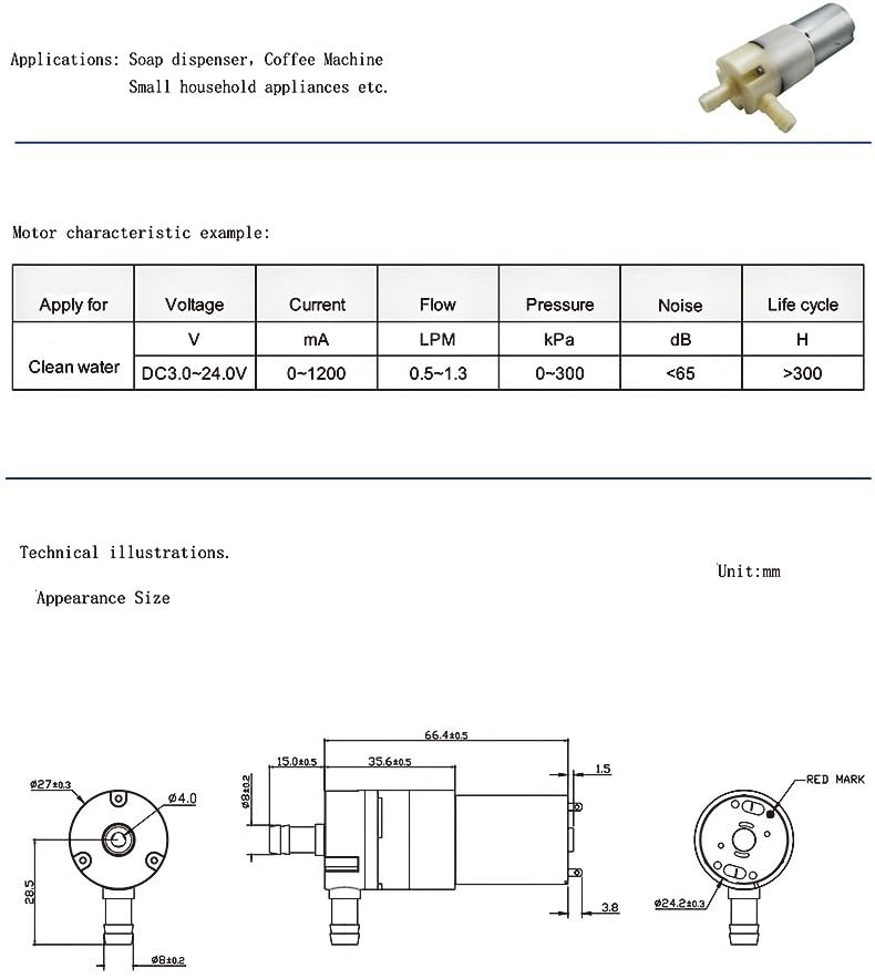 DC 12V Mini Self Priming Pump Micro Diaphragm Fresh Water Pump 1.3