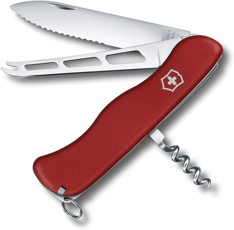 Victorinox Cheese Knife Swiss Army Pocket Knife, Medium, Multi Tool, 6 Functions, Locking Blade, Red