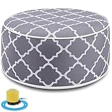 Juexica 1 Pack Outdoor/Indoor Inflatable Ottoman, All Weather Round Pouf with Handle D21 x H9, Water Repellent Portable Footstool Pouf for Patio Garden Camping or Home