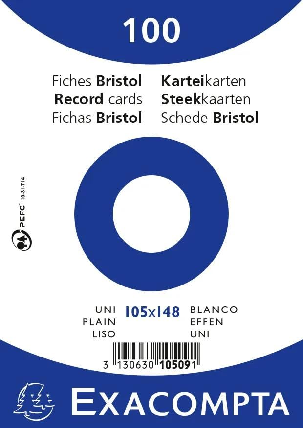 Exacompta - Réf. 10509E - Carton de 20 paquets de 100 fiches bristol unies non perforées - sous film - - format 105 x 148 mm - couleur blanc