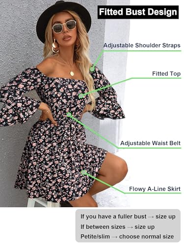 Image of Off Shoulder Ruffle Dress for Women, A-Line Mini Dress with Belt, Fitted Bust Summer Wedding Guest Dress