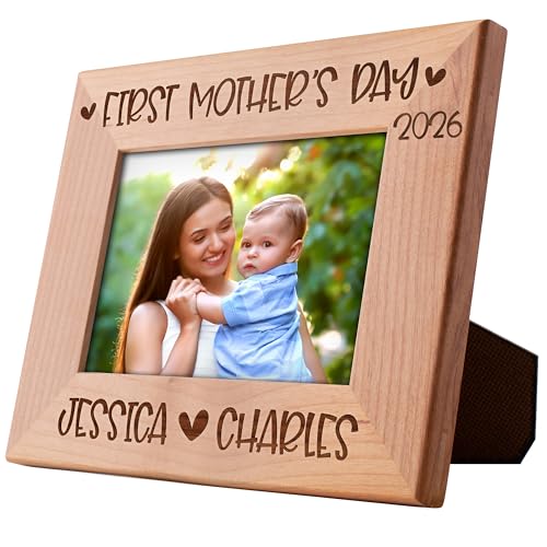 Lilys Atelier Gifts for Mom Personalized First Mothers Day Picture Frame with Names | 4 Designs 4x6-5x7 | 1st Mom Gift from Husband Daughter Son 1st Mothers Day
