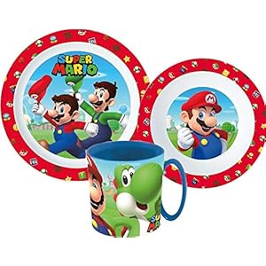 Super Mario kinderserviesset met bord, mueslischaal en mok
