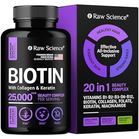 Biotin and Collagen Supplements with Keratin – Hair Skin and Nails Vitamins: Biotin 5000mcg, Keratin, Collagen for Women & Men – Skin & Hair Vitamins, Nail and Hair Growth Supplement – 60 Capsules Cover