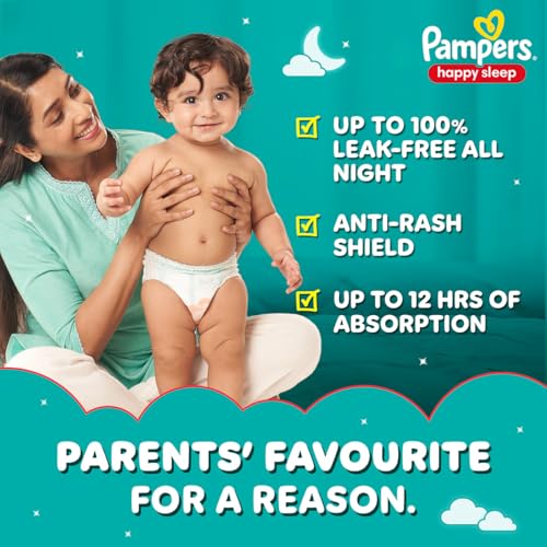 Image of Pampers Happy Sleep Pant Style Baby Diapers, X-Large (XL), 34 Count, 1 Pampers = 1 Night Sleep, with Anti Rash Shield, 12-17 Kg Diapers