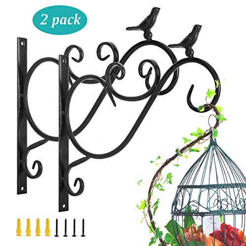 Lewondr [2 PZS Estante de Suspensión de Planta en Jardín al Aire Libre, Soportes de Pared de Metal de Flores Flotantes, Arte de Hierro Montado en la Pared Tripod con Clavos Incluidos - Pajarito Negro