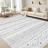 cotiled 5x7 Area Rug for Living Room, Washable Non-Slip Large Area Rug, Indoor Floor Carpet Low Pile Soft Boho Farmhouse Rug for Bedroom Dining Room (Dark Grey,5'x7')