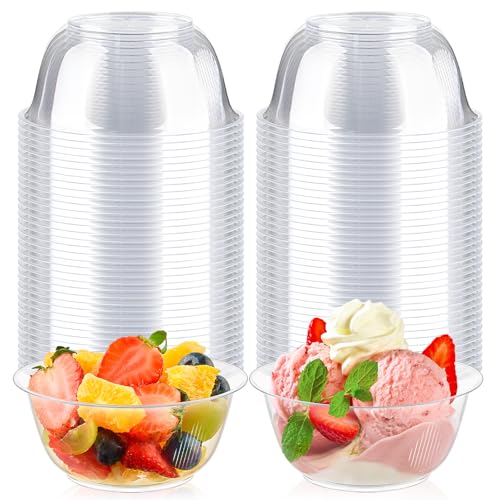Qeirudu 8 oz Small Clear Plastic Bowls, 100 Pack Disposable Hard Plastic Party Serving Bowls for Fruit, Desserts, Parfaits, Ice Creams, Snacks by Qeirudu - Used condition - US$14.42