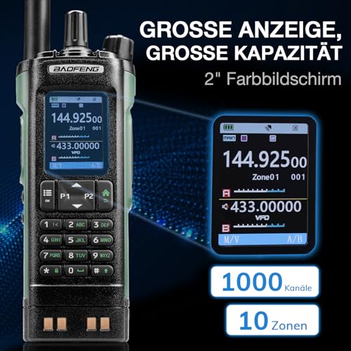 BAOFENG UV-32 10W Dualband-Funkgerät mit GPS, Chirp und kabelloser APP-Programmierung, AM-FM-Empfänger, 2,0 Zoll großes Farbdisplay, 1000 Kanäle, 10 Zonen, großer Reichweite für Notfälle im Freien