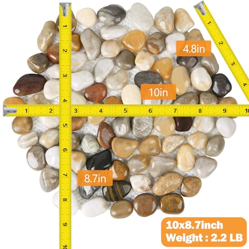River Rock Stepping Stones Outdoor for Garden Walkway, 10 inch 4 Pcs Hexagon Shape Paver Step Stones Polished Pebble River Stone Mat for Yard Lawn Patio Pathway Walk Way - Multi-Color - Thumbnail 2