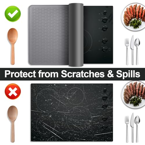 Thermochromic Stove Top Cover for Electric Stove - Silicone Stove Mat for Glass Top, Glass Cooktop Protector, Range Covers for Electric Stove (Gray-Pink,Temperature-changing)