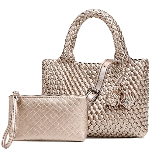 Image of Woven Tote Bag for Women with Coin Purse, Foldable Chain Small Crossbody Handbags, Fashion Shoulder Bag, Hobo Satchel