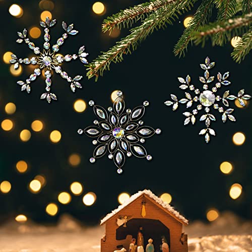 Crystal Christmas Snowflakes Ornaments , Set 3 Metal With Clear Crystal Snowflake For Xmas Tree Ornament, Big Clear Snowflake Christmas Decoration #TOP5