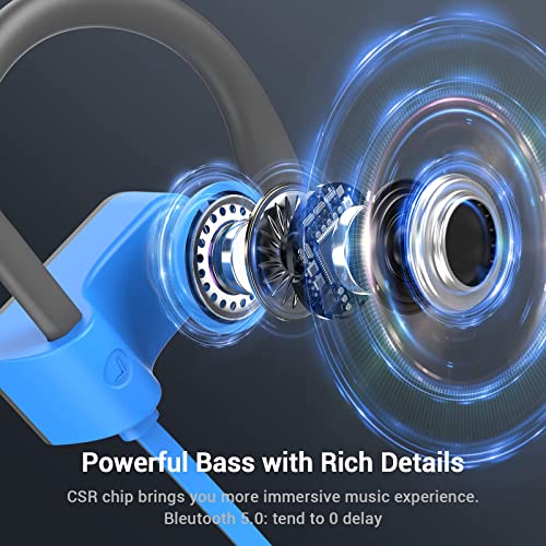 Image of Bluetooth Headphones, Bluetooth 5.3 IPX7 Waterproof Wireless Sports Earbuds for Workout Gym, 16 Hrs Playtime Running Headphones with Noise Cancelling Mic, HiFi Bass Stereo in-Ear Earphones