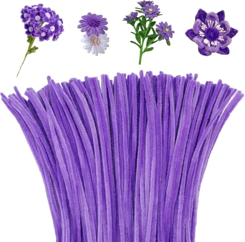 Image of Pipe Cleaners Craft, Pipe Cleaners Chenille Stem Fuzzy Sticks Craft Supplies for flowers making, Home DIY (Purple, 100pc)
