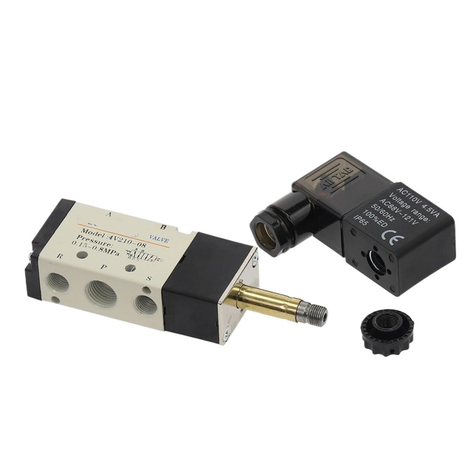 1 válvula solenoide 4V210-08 de 5 vías, 2 posiciones, control de aire y gas, válvula magnética de 12 V, 24 V, 220 V, 4 mm-12 mm, accesorios de manguera (accesorios de PC de 8 mm, AC220)