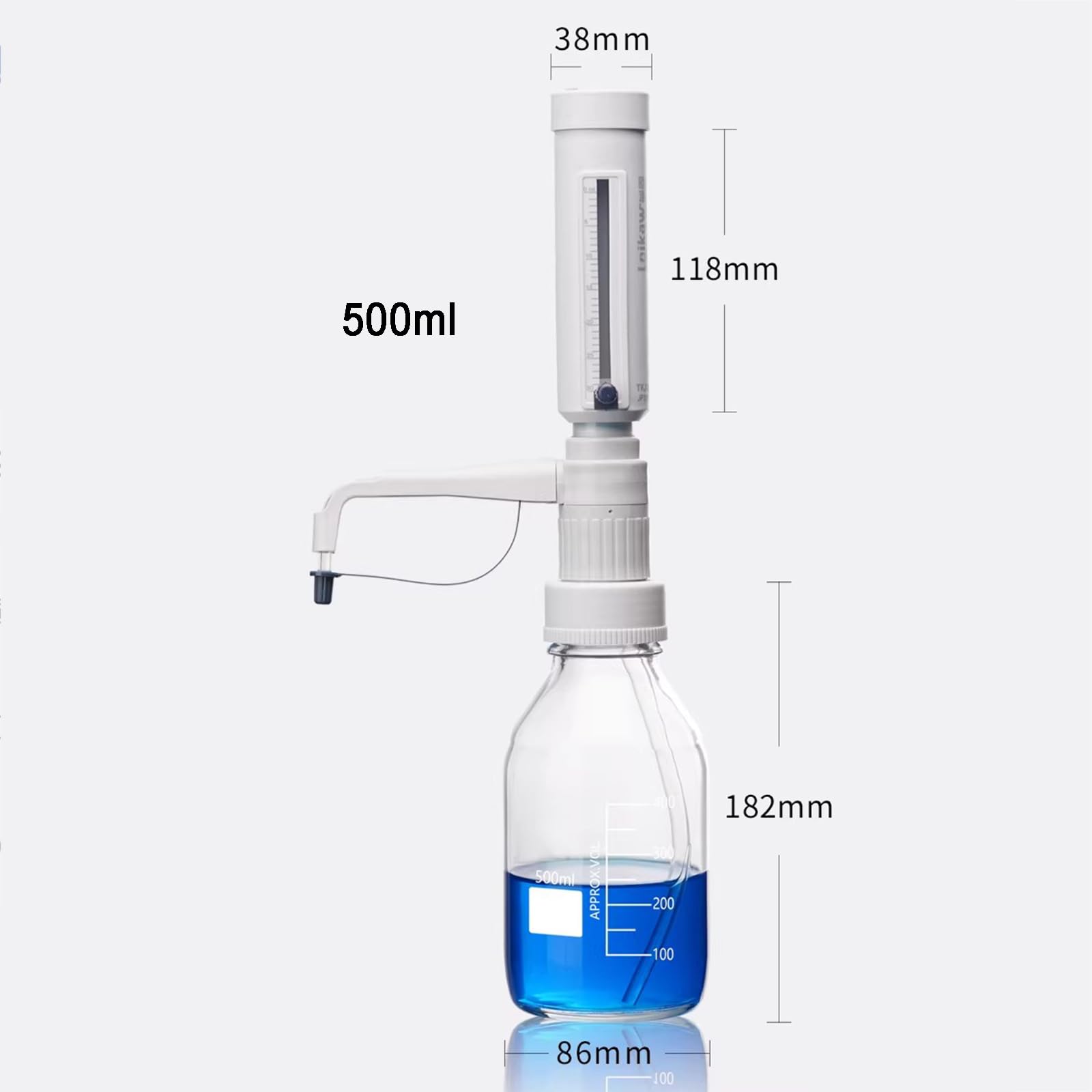 Flüssigkeitsspender, verstellbares Volumen 5-30 ml Bürette mit Glasflasche und 5 Halsadaptern für präzise Dosierung von Lösungsmitteln und Reagenzien, Labor-Essential
