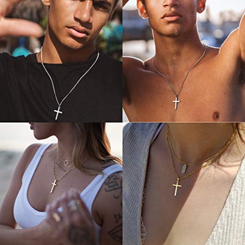 Cross Necklace for Men Stainless Steel Figaro Chain Cross Pendant Necklace Plain Polished Simple Faith Jewelry Gift for Men Women 16-24 Inches2