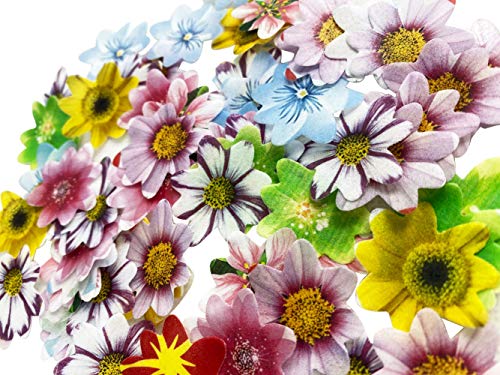 Set Of 48 Edible Mini Flower Cupcake Toppers Wedding Cake Birthday Party Food Decoration Mixed Size & Colour #TOP2