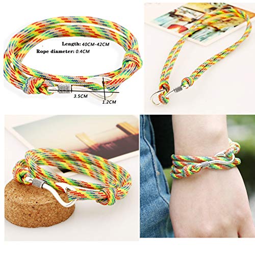 Jbniuay 6PCS Armband Set Geflochtene Armbänder für Männer Frauen Angelhaken Verstellbar Armbänder Navy Seil String Bettelarmband Leder Herren Damen Unisex - 4