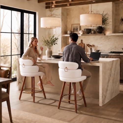 Conjunto de 4 Butacos Giratorios para Barra Alta de 26 Pulgadas, Blanco en Cuero Sintético | Altura Ideal para Barras de 35-39 Pulgadas, Estructura de Madera Maciza, Rotación Segura de 360°, Fácil Limpieza y Antideslizante miniatura 5
