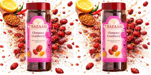 Image of 7 BAZAARI Dried Chatpata Cranberries 180g | Sweet, Tangy & Spicy Cranberry Snack | Not Your Regular Cranberries | Chatpata Indian Masala Twist | Anytime Munching (Pack of 2)