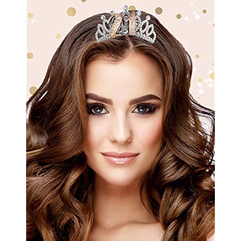 Alandra Birthdays TIARA-21 21st Birthday Rose Metallic Gift Boxed Tiara, Cream & Rose Gold Silver, One Size Cover
