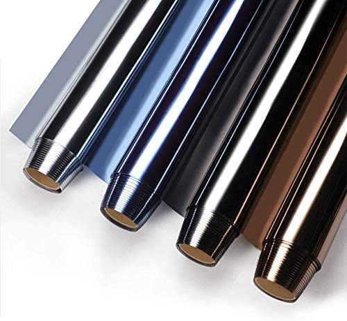 Window Tint For Home One Way Daytime Privacy Window Film Heat Control Sun Blocking Anti Uv Non-Adhesive Static Cling Reflective Mirror Glass Film For Home Office, Black Silver, 17.5 Inch X 6.5 Feet #TOP7