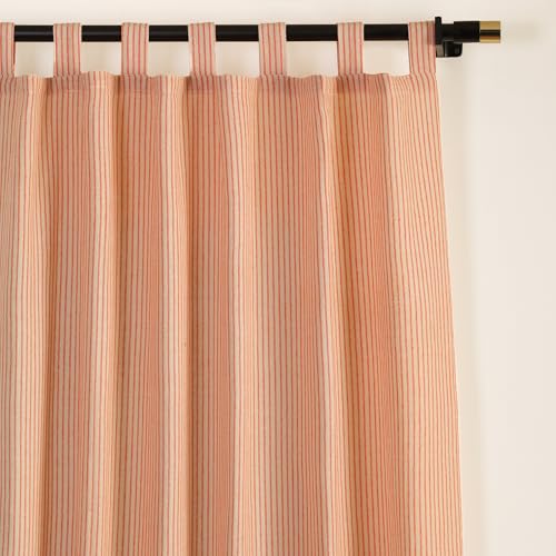 THE ART BOX Gauze Striped Curtains, Boho Linen Gauze Tab Top Hanging Curtains Light Filtering Door Window Treatment 2 Panel Drapes for Living Room Home Décor Orange on Beige (63x42 Each Panel)
