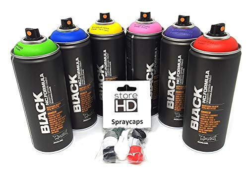 Montana Black Power - Juego de 6 botes de spray + cabezales de repuesto - 6 x 400 ml
