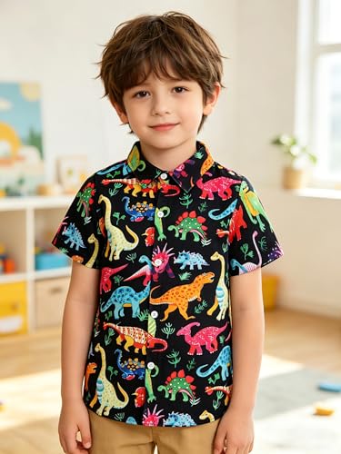 Image of uideazone 2-10 Years Boys Button Down Shirts 3D Graphic Hawaiian Aloha Short Sleeve Dress Shirt Tops