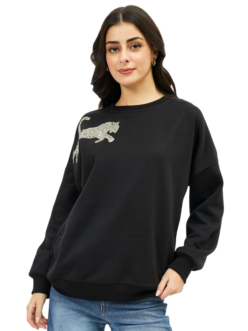 Women’s Applique Embellished Sweatshirt | Soft Casual Pullover | Elegant Flower Embroidery Cozy Winter Sweatshirt for Women-image-38