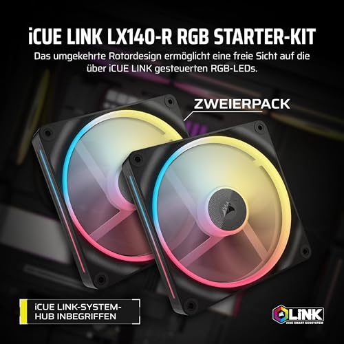 CORSAIR iCUE LINK LX140-R RGB 140mm PWM-Umkehrlüfter – Doppelter Lüftersatz – Geräuscharm, CORSAIR Magnetische Kuppellagerung… – Ansicht 2