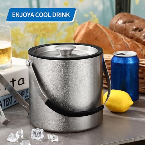 2L Eiswürfelbehälter, Eiskübel mit deckel,Eiswürfelbehälter Edelstahl mit Clips und Sieb, perfekt zum Abkühlen von Getränken, Bier, Champagner und Früchten für Partys, Partys, Riegel