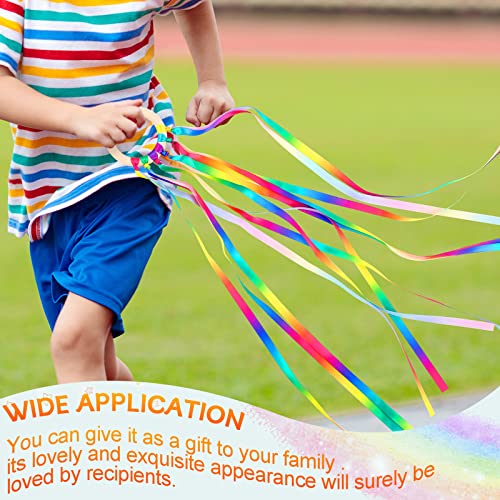 Image of Junkin Ribbon Rings Hand Kite Waldorf Toys Dancing Wrist Ribbons Rainbow Streamers with Wood Ring Educational Toy for Playroom Dancing Birthday Party Gift(Gradient,24 Pcs)