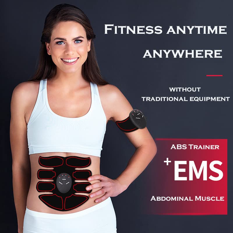 EMS Muscle Stimulator, EMS Trainingsgerät, EMS Bauchmuskeltrainer, USB-Wiederaufladbarer Tragbarer Muskelstimulator, Bauchtrainer Elektrisch für Bauch, Arm, Bein-Fitness Trainings Gang (Rot)