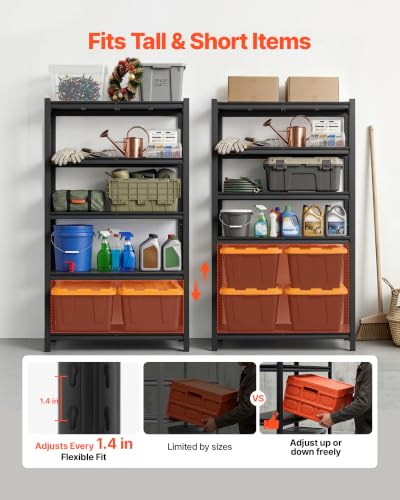 Image of VEVOR Storage Shelves, 5-Tier Adjustable, 3000 lbs Capacity, Heavy Duty Garage Storage Shelving Unit, Metal Utility Rack Shelf, for Garage Warehouse Basement Kitchen, 40.55 inch W x 18.31 inch D x 71.38 inch H