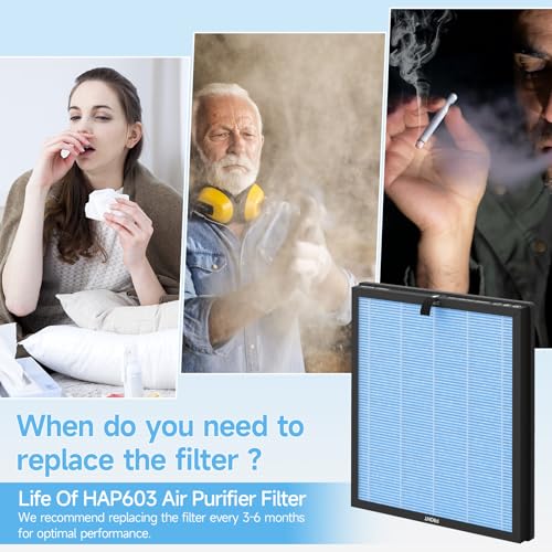 Image of 3 Pack HAP603 Replacement Filter Compatible with ECOSELF HAP603 / HAP603WF Air Purifier, 3-in-1 H13 True HEPA Filter with Activated Carbon, # RFHAP603, Blue