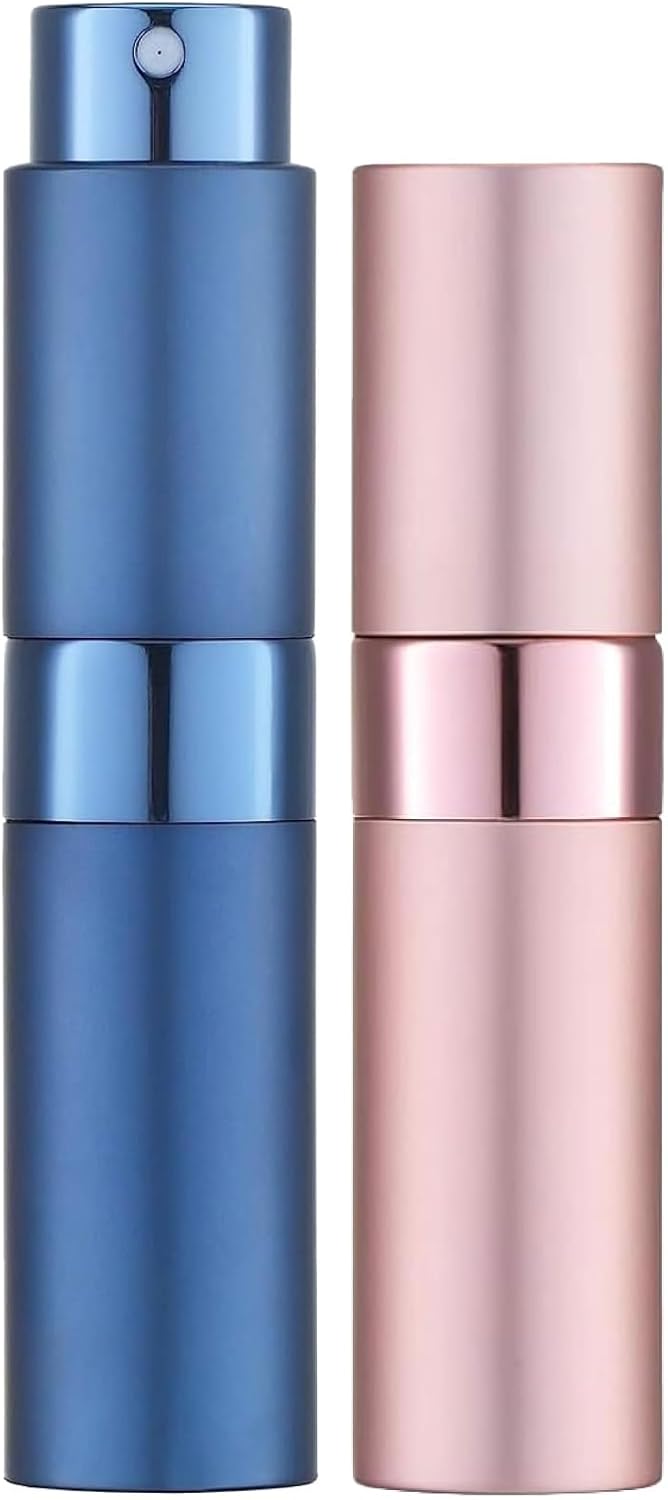 LAC Set van 2 Reis Parfumverstuivers 8ml – Navulbare Mini Parfum Atomizers – Inclusief Vulpijpjes – Handig & Compact – Blauw en Roze