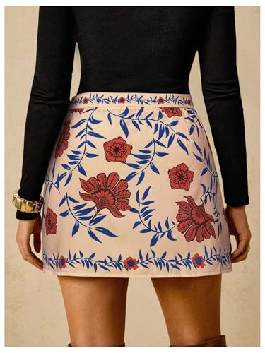Image of RoseSeek Women's Boho Floral Print Wrap Mini Skirt Tie Side Summer Vacation Beach Skirts