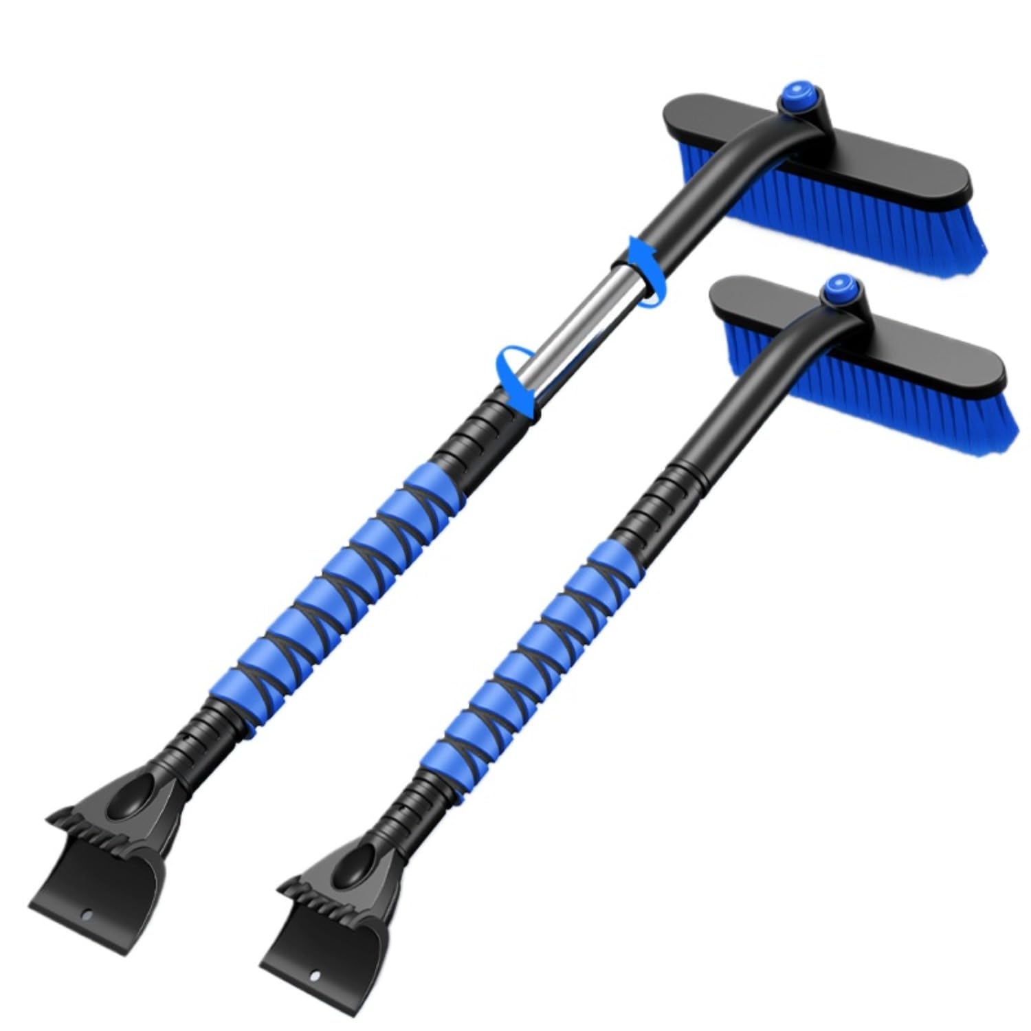 Rascador de hielo giratorio 3 en 1, cepillo de nieve extensible para coche con pala de nieve, poste telescópico de aluminio de 65-80 cm para parabrisas, eliminación de hielo y nieve en el techo, kit
