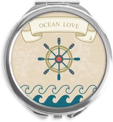 Rudder Ocean Love Sea Sailing Pattern Hand Compact Mirror Round Portable Pocket Glass