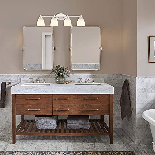 4 -Light Vanity Light Fixture Brushed Nickel | Bathroom Lighting Fixture W/ Frosted Milk Glass Shade