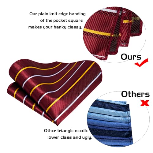 Image of 5PCS Mens Premium Silk Tie, Pocket Square, Cufflinks, Drilled Tie Ring and Lapel Pin Set for Wedding Groom Party