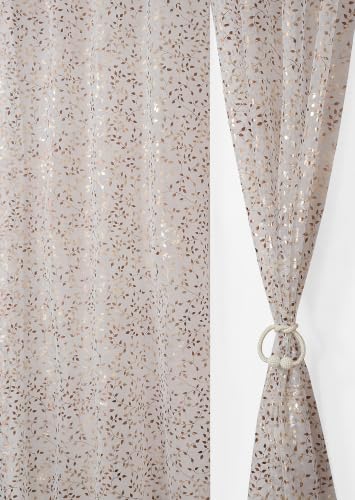 Image of Homefab India Multi Foil Transparent Sheer Curtain - 7 X 4 Feet, Door Curtains, White Leaf, Pack of 1 Piece