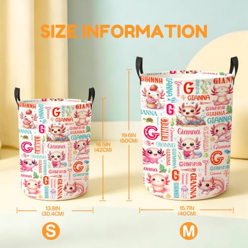 Image of Custom Axolotl Laundry Hamper, Personalized Laundry Basket with Name, Customized Dirty Clothes Basket for Clothes Toy Bathroom Bedroom Storage,S-16.5 inchX 13.8 inch